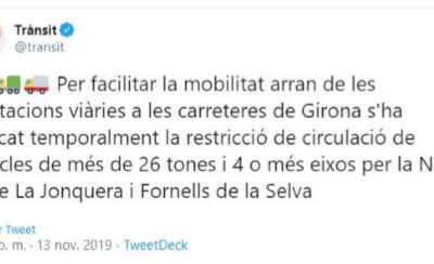 SE LEVANTA TEMPORALMENTE LA RESTRICCIÓN PARA LOS VEHÍCULOS PESADOS EN LA N-II