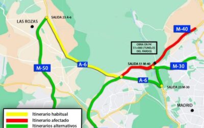 Reducción de carriles en la M-40 creciente a la altura de los túneles del Pardo